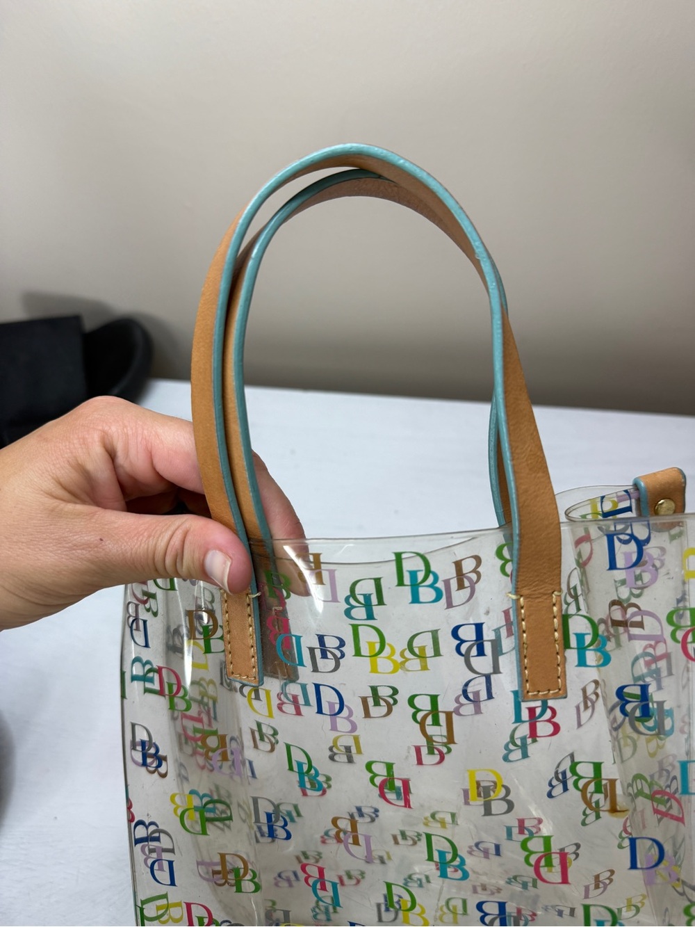 DOONEY & BOURKE Y2K VINTAGE DESIGNER COLORFUL LOGO CLEAR TOTE SUMMER BAG - Picture 6 of 11